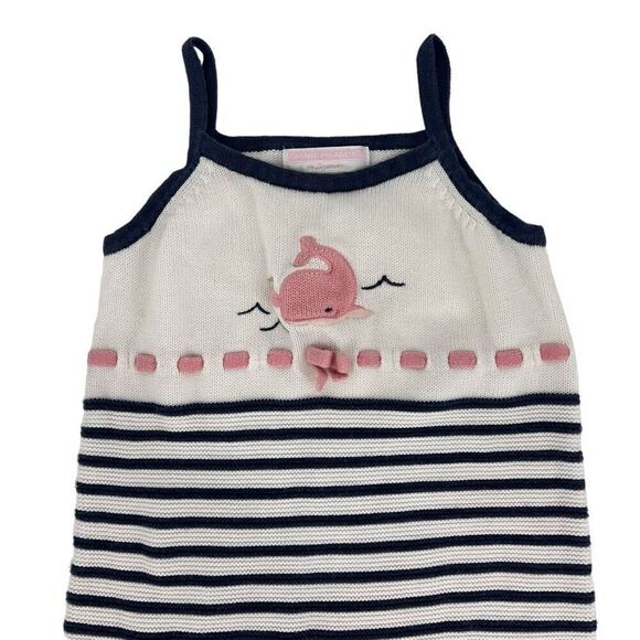 Janie & Jack Blue White Striped Knit One Piece Whale Bow Beach Outfit‎ 12-18 Mo - Picture 3 of 6